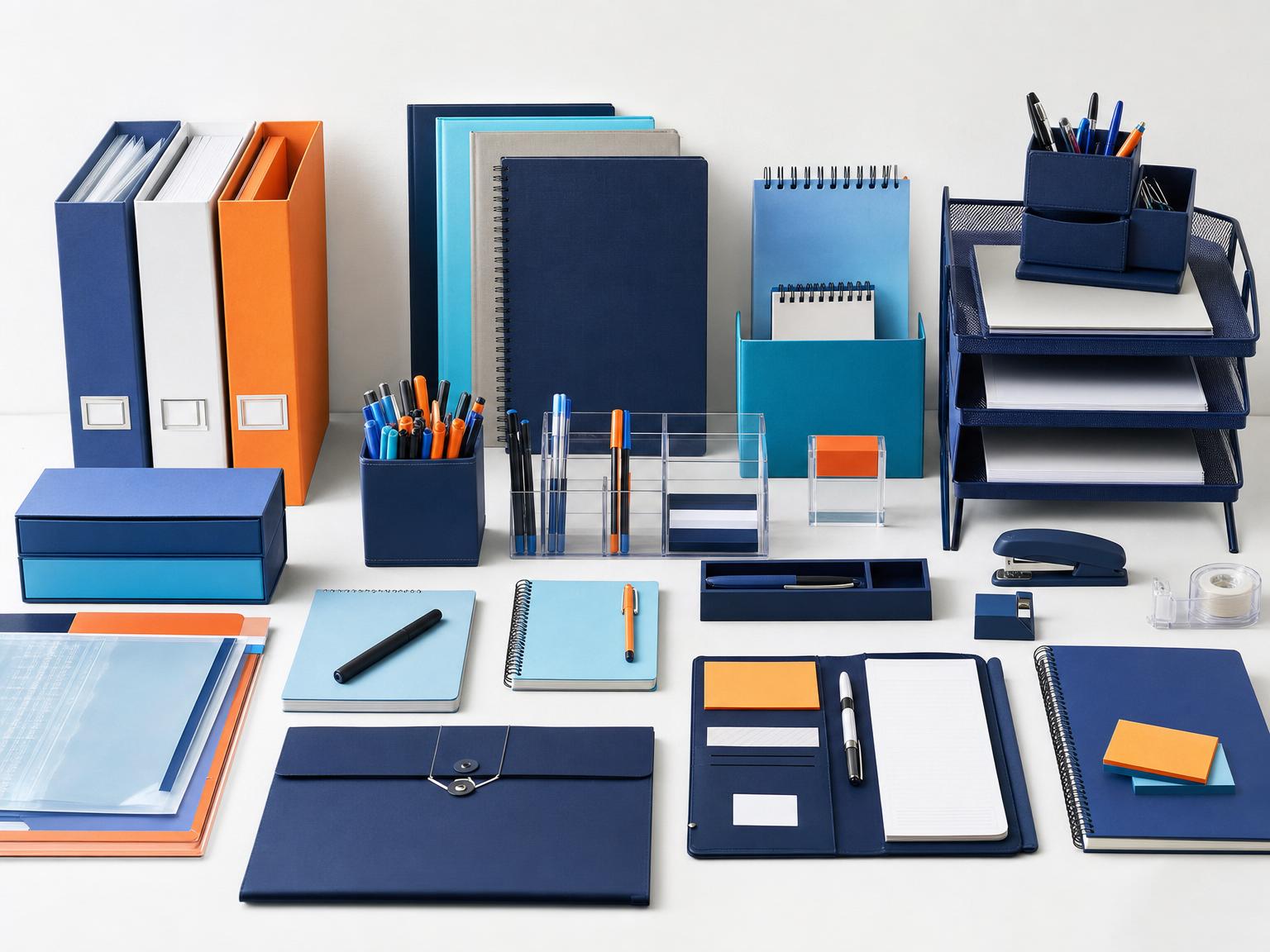 Organized office and school stationery assortment