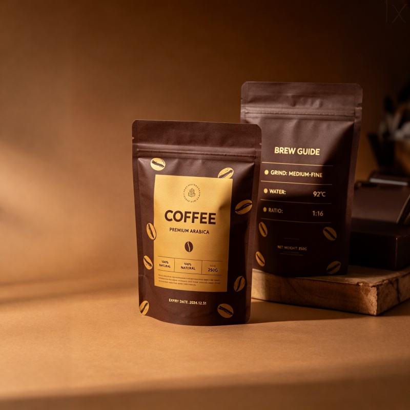 Biodegradable Kraft Paper Coffee Bag with Valve - Eco-Friendly Compostable Stand Up Pouch 250g/500g