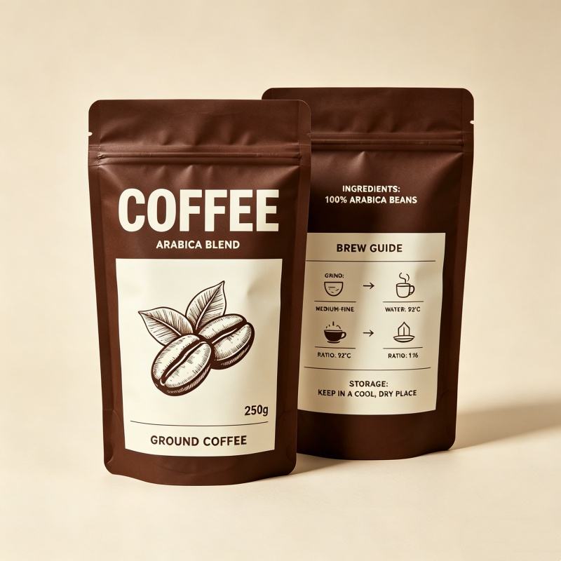 Biodegradable Kraft Paper Coffee Bag with Valve - Eco-Friendly Compostable Stand Up Pouch 250g/500g