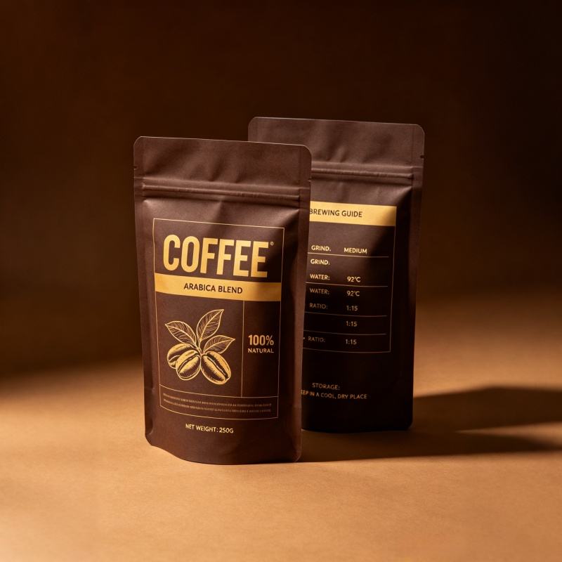 Biodegradable Kraft Paper Coffee Bag with Valve - Eco-Friendly Compostable Stand Up Pouch 250g/500g