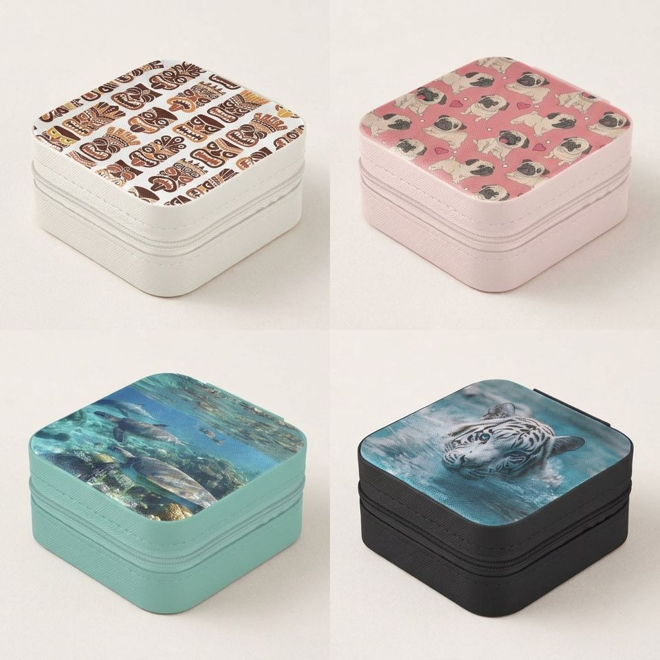 Personalized Square Leather Jewelry Box with Photo - Custom Travel Organizer for Bridesmaids