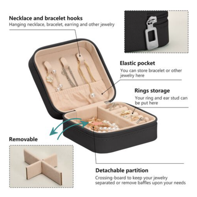 Personalized Square Leather Jewelry Box with Photo - Custom Travel Organizer for Bridesmaids