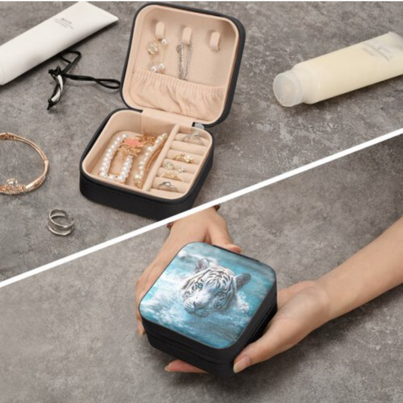 Personalized Square Leather Jewelry Box with Photo - Custom Travel Organizer for Bridesmaids