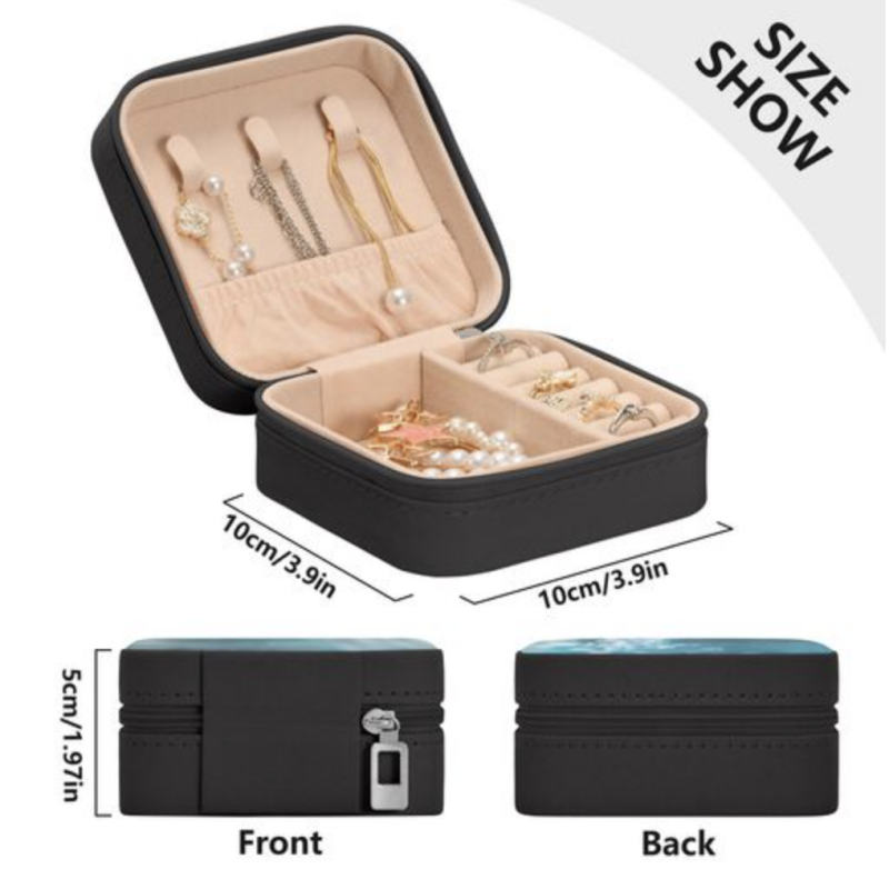 Personalized Square Leather Jewelry Box with Photo - Custom Travel Organizer for Bridesmaids