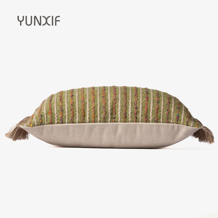 Bohemian Striped Jacquard Woven Tassel Decorative Pillow Cover - Eco-Friendly Cotton Linen