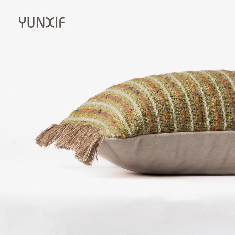 Bohemian Striped Jacquard Woven Tassel Decorative Pillow Cover - Eco-Friendly Cotton Linen