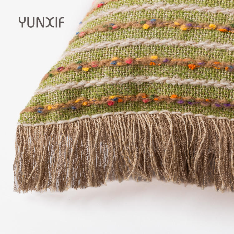 Bohemian Striped Jacquard Woven Tassel Decorative Pillow Cover - Eco-Friendly Cotton Linen