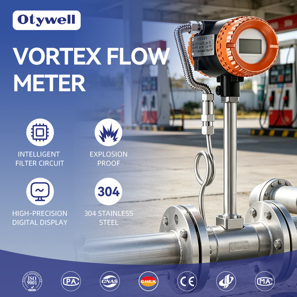 Otywell Integrated Vortex Flow Meter SS304 RS485 Modbus HART 4-20mA