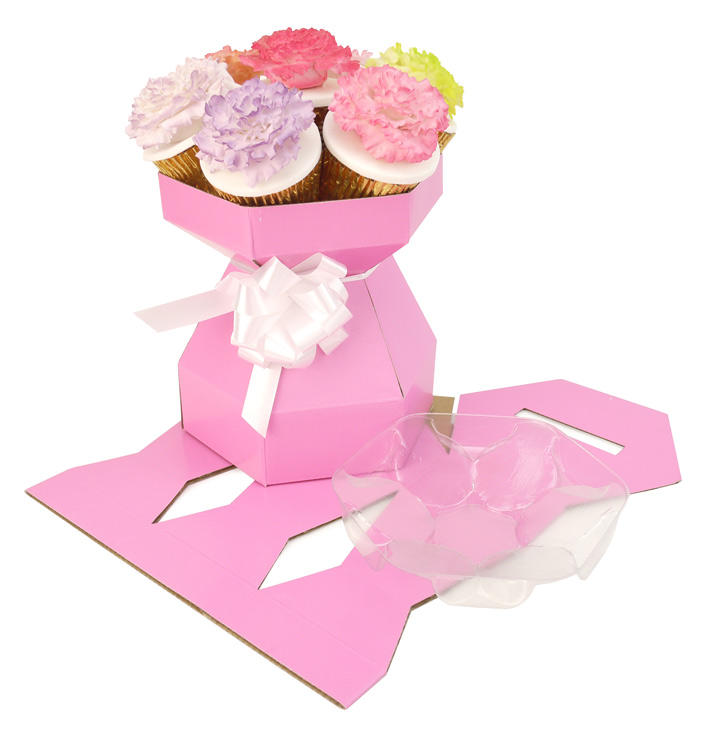 Flat-Packed Cupcake Bouquet Box with Clear Insert for 7 Cupcakes