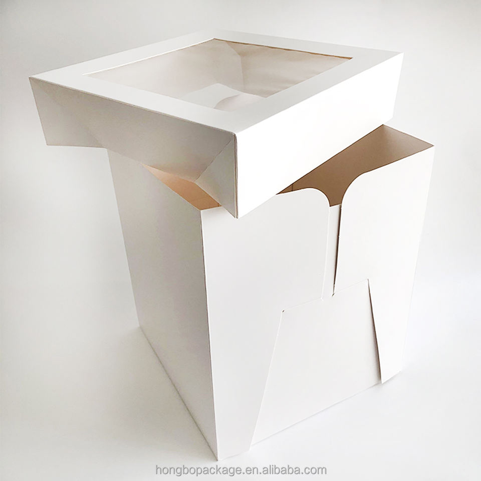 Custom White Tall Cake Box with Matte UV Window - Eco-Friendly Cardboard Packaging