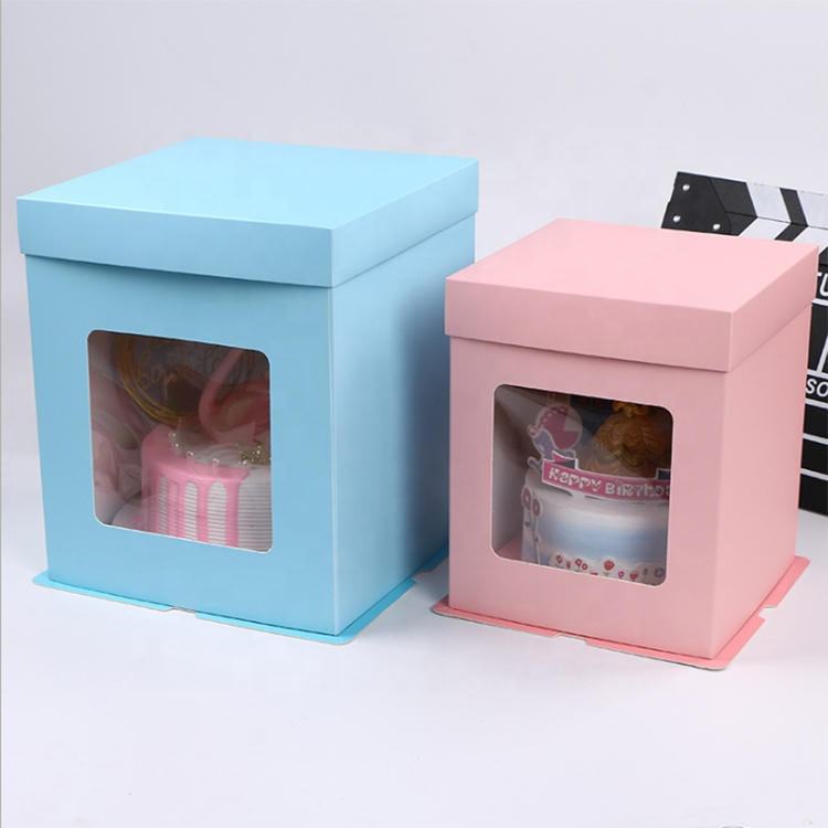 Custom Large Tall Cake Boxes with Clear Window – Eco-Friendly Coated Paper for Weddings & Birthdays