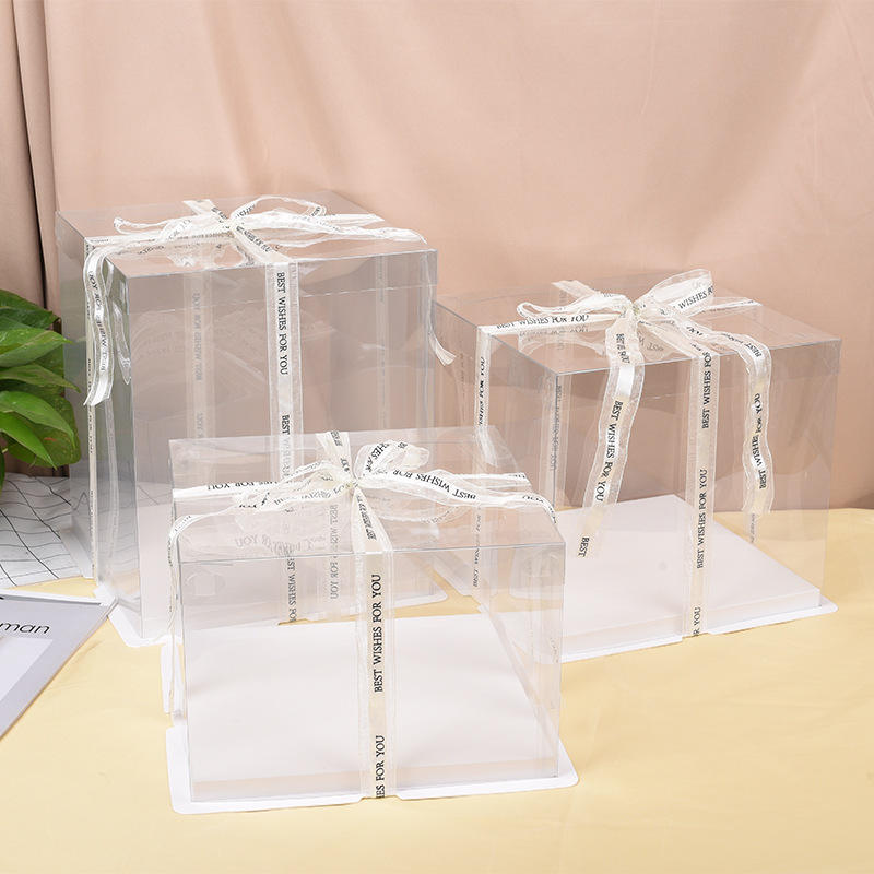 Clear 3-Tier Cake Box with Lid | Ivory Board Dessert Box for Wedding & Birthday