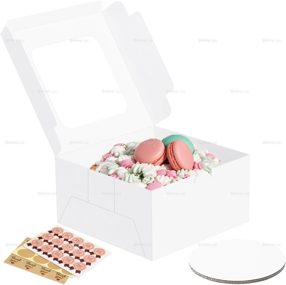 Plain White Folding Cake Box 10x10x5in, Pack of 100, Eco-Friendly Food Grade
