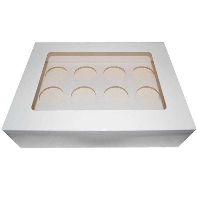Wholesale Custom White Paper Cupcake Carrier Box – Eco-Friendly 12-Hole Cake Box