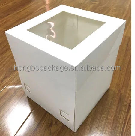 Custom White Tall Cake Box with Matte UV Window - Eco-Friendly Cardboard Packaging