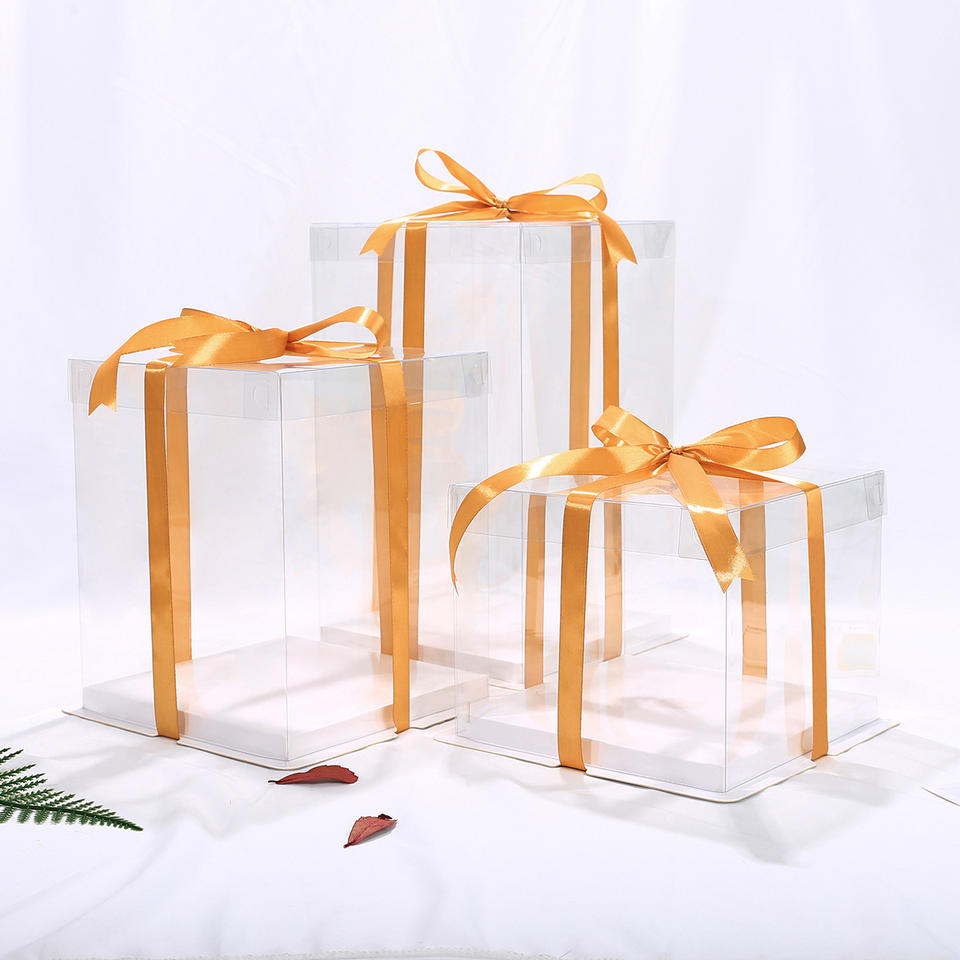 Clear 3-Tier Cake Box with Lid | Ivory Board Dessert Box for Wedding & Birthday