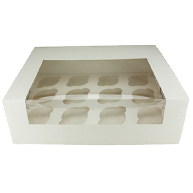 Wholesale Custom White Paper Cupcake Carrier Box – Eco-Friendly 12-Hole Cake Box