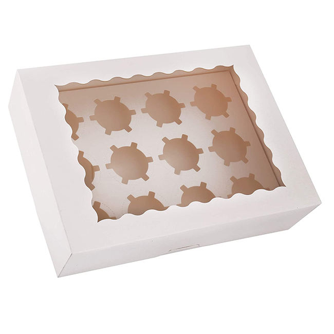 Wholesale Custom White Paper Cupcake Carrier Box – Eco-Friendly 12-Hole Cake Box