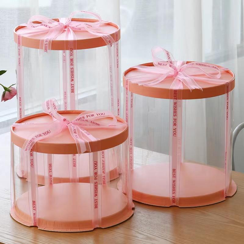 Clear 3-Tier Cake Box with Lid | Ivory Board Dessert Box for Wedding & Birthday