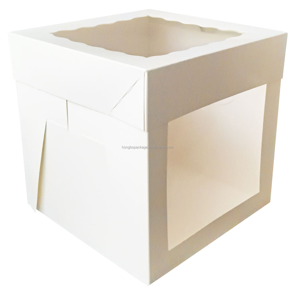 Custom White Tall Cake Box with Matte UV Window - Eco-Friendly Cardboard Packaging