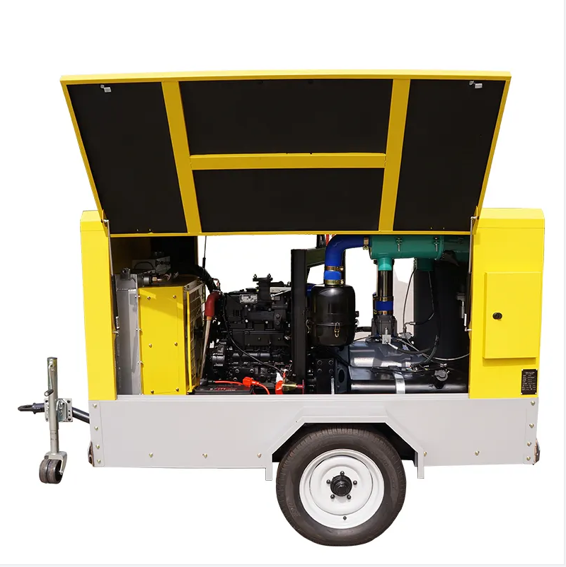 21Bar Screw Diesel Air Compressor 185 CFM Portable Mining Jack Hammer