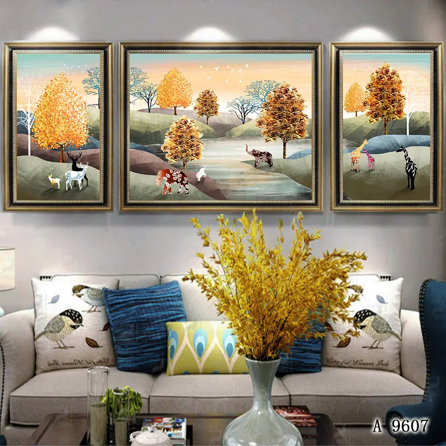 Custom African Woman Canvas Painting | Three-Piece Abstract Stretched Wall Art