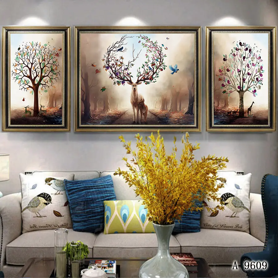 Custom African Woman Canvas Painting | Three-Piece Abstract Stretched Wall Art