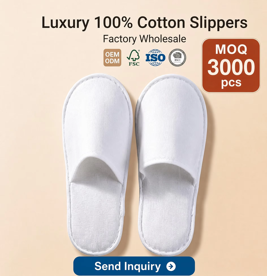 Custom Logo 100% Cotton Spa Slippers for Hotels - Eco-Friendly Disposable Guest Slippers Wholesale