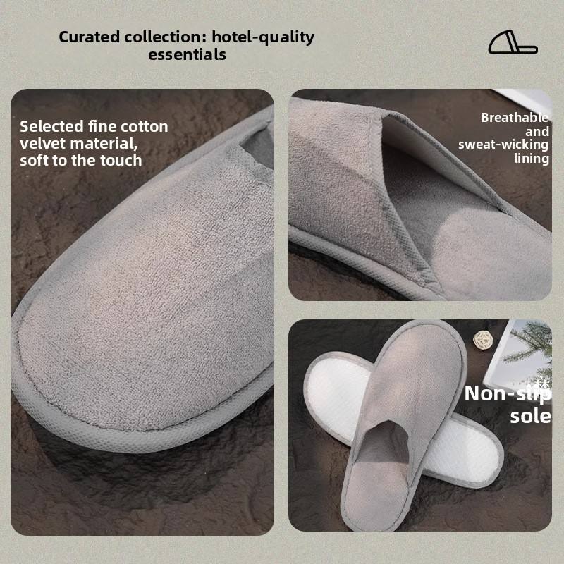 Biodegradable Eco-Friendly Velour Cotton Hotel Slippers with Anti-Slip EPE Sole