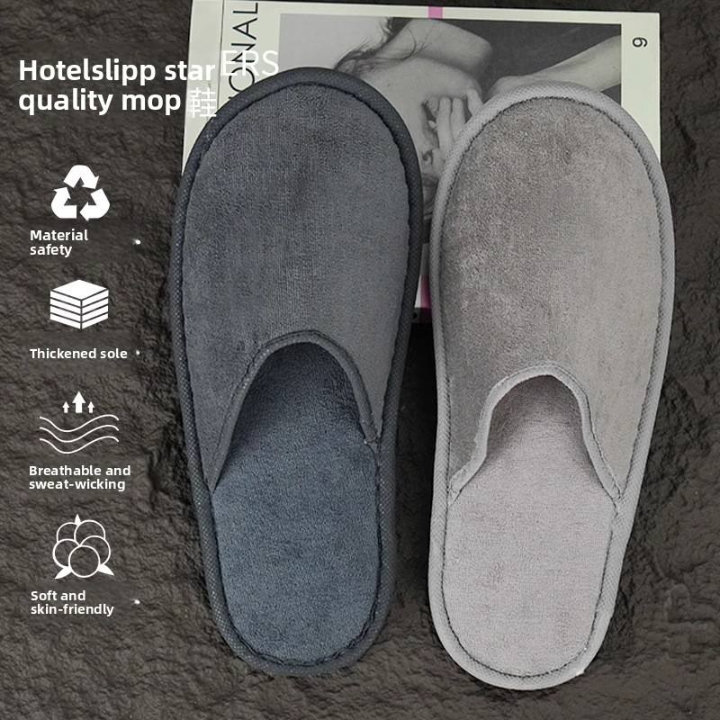 Biodegradable Eco-Friendly Velour Cotton Hotel Slippers with Anti-Slip EPE Sole