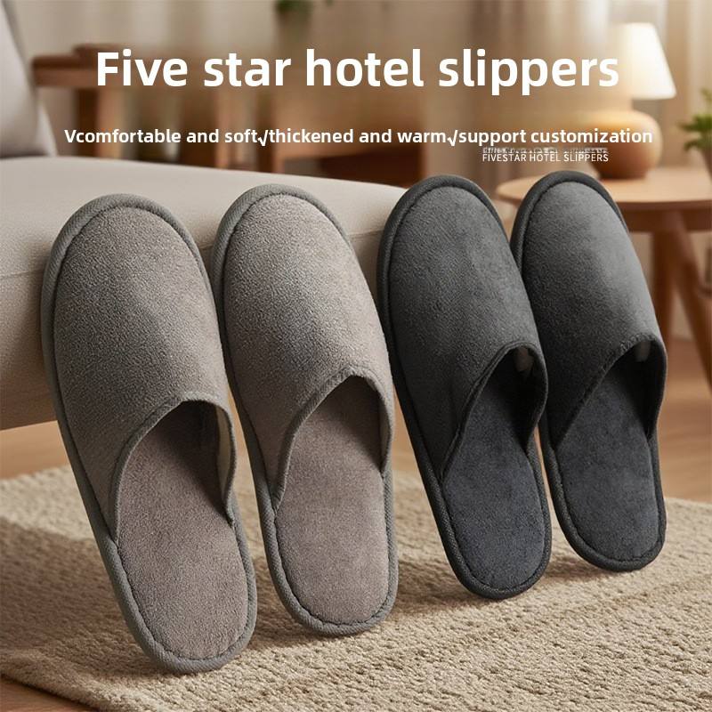 Biodegradable Eco-Friendly Velour Cotton Hotel Slippers with Anti-Slip EPE Sole