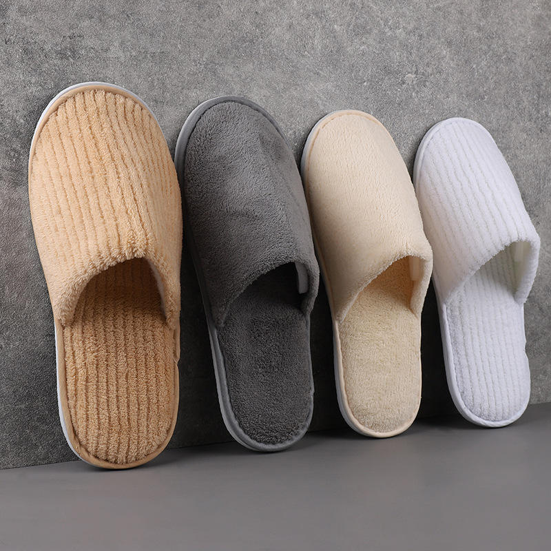 Eco-Friendly Coral Fleece Hotel Slippers - Disposable Velvet Comfort, Recyclable Spa Travel Amenities