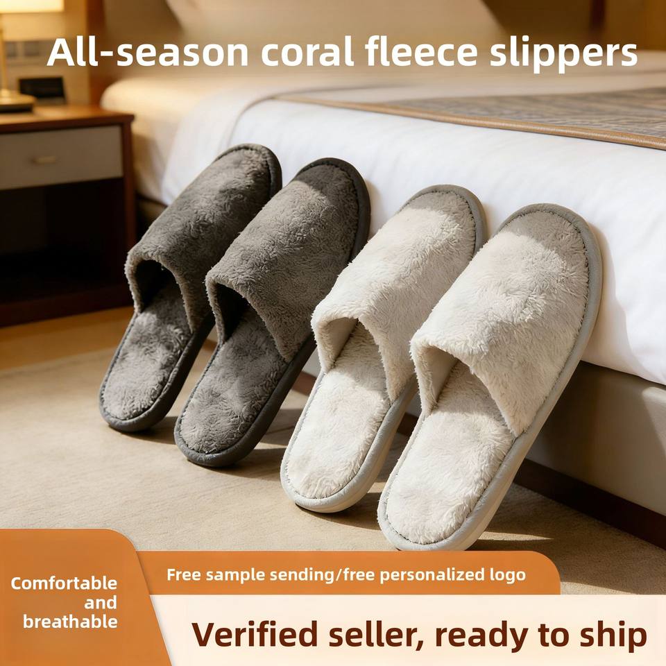 Eco-Friendly Luxury Coral Fleece Hotel Slippers with Custom Logo