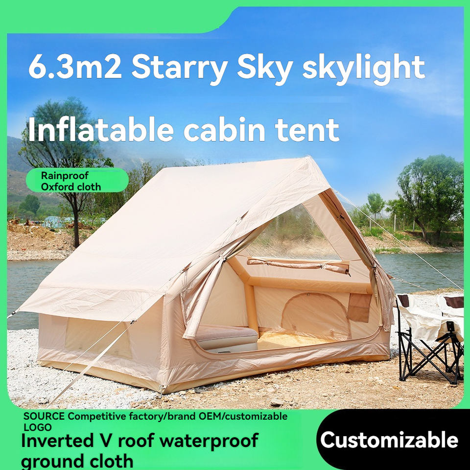 6.3ft Flat Inflatable Roof Tent - 3-Season Automatic Outdoor Travel Tent with Oxford Cloth & Skylight