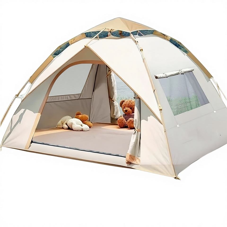 Black Oxford Fabric Double-Layer Waterproof Camping Tent, 3000mm+ Coating, Portable Folding