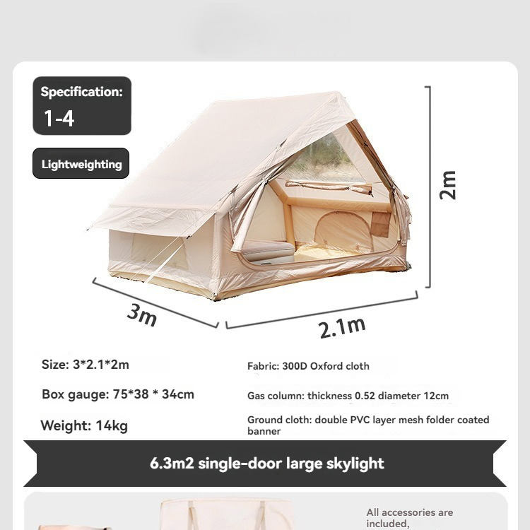 6.3ft Flat Inflatable Roof Tent - 3-Season Automatic Outdoor Travel Tent with Oxford Cloth & Skylight