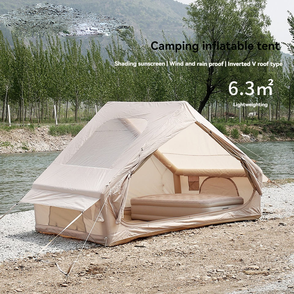 6.3ft Flat Inflatable Roof Tent - 3-Season Automatic Outdoor Travel Tent with Oxford Cloth & Skylight