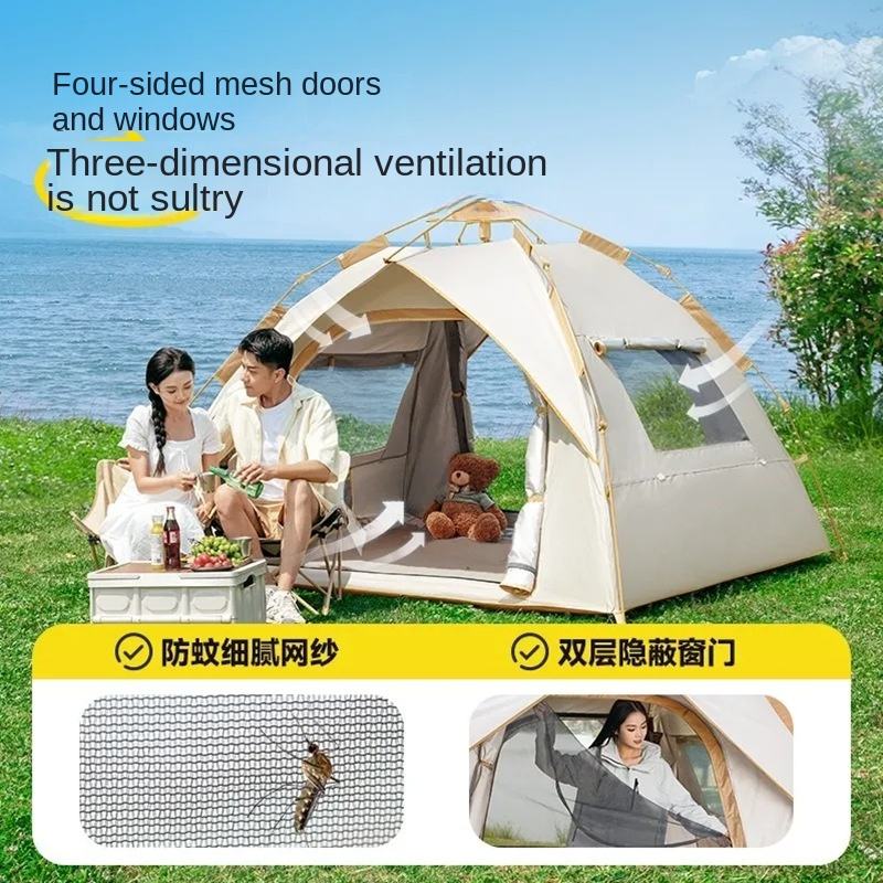 Black Oxford Fabric Double-Layer Waterproof Camping Tent, 3000mm+ Coating, Portable Folding