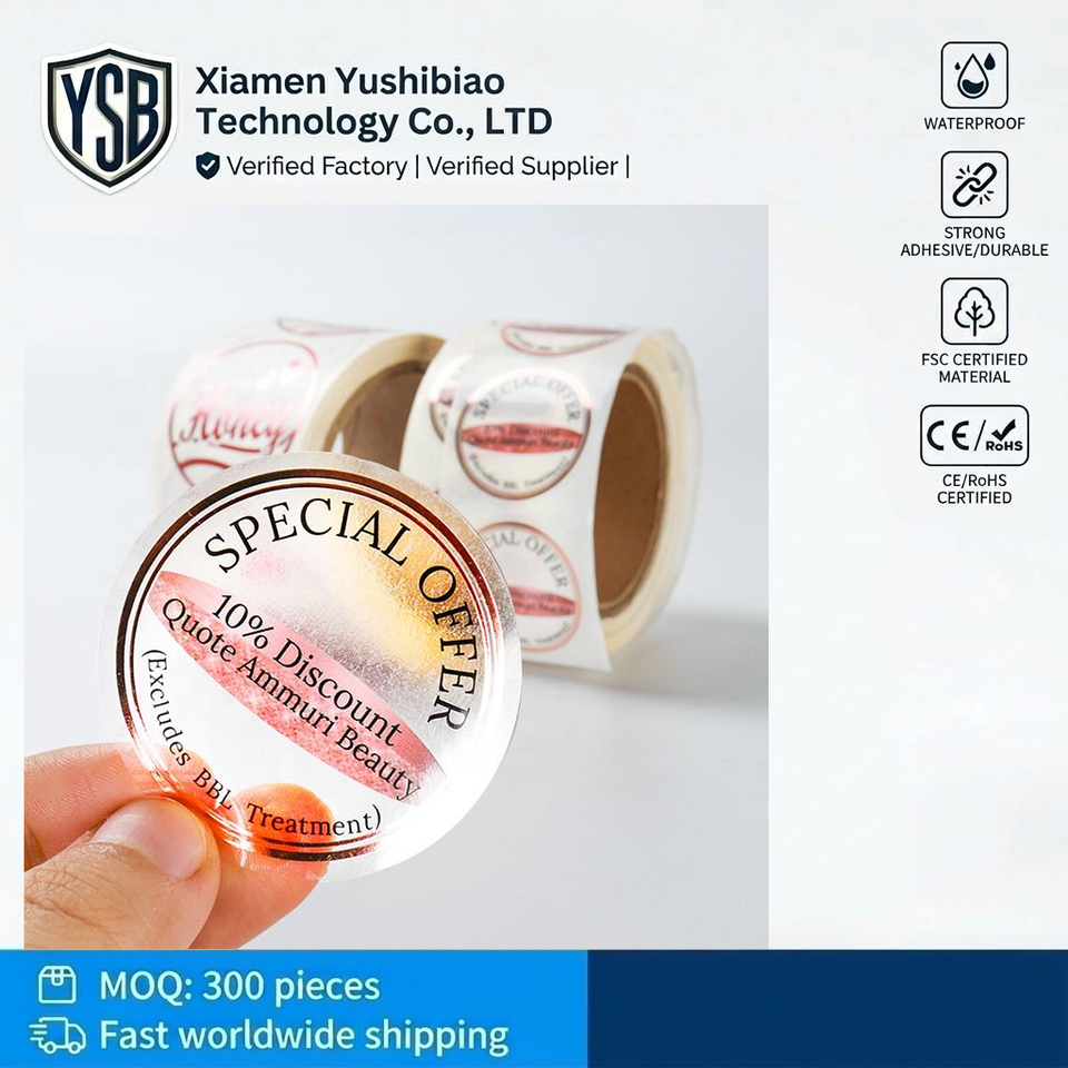 ملصقات PVC مقاومة للماء حسب الطلب – طباعة شعار مخصصة بأشكال مختلفة