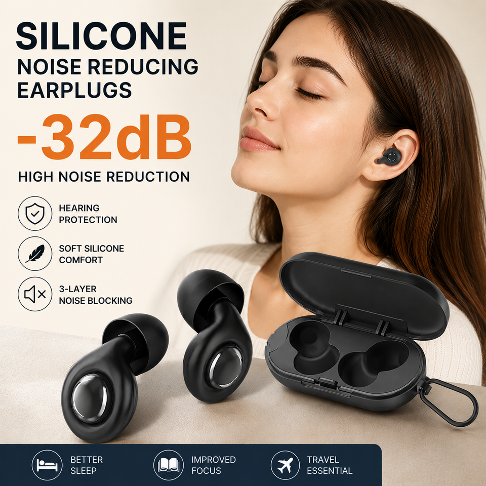 Protetores Auriculares de Silicone Reutilizáveis com Estojo - Redução de Ruído 32dB