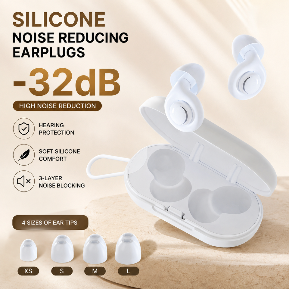 Protetores Auriculares de Silicone Reutilizáveis com Estojo - Redução de Ruído 32dB