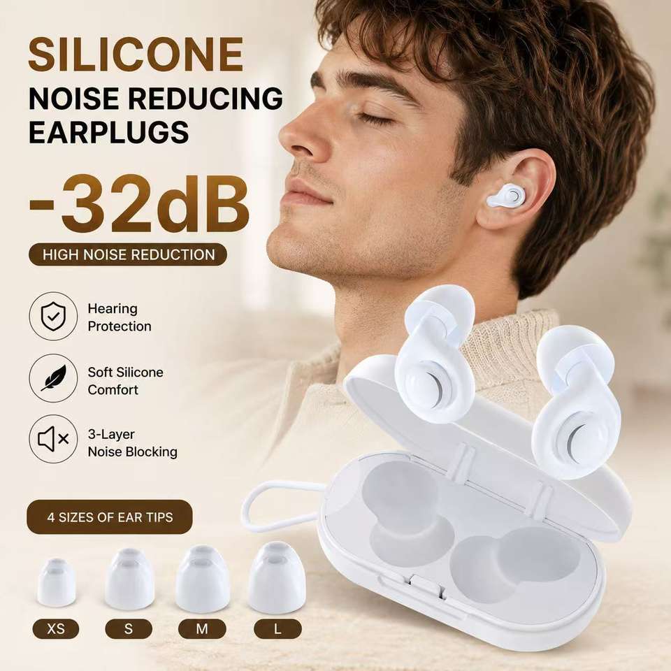 Protetores Auriculares de Silicone Reutilizáveis com Estojo - Redução de Ruído 32dB