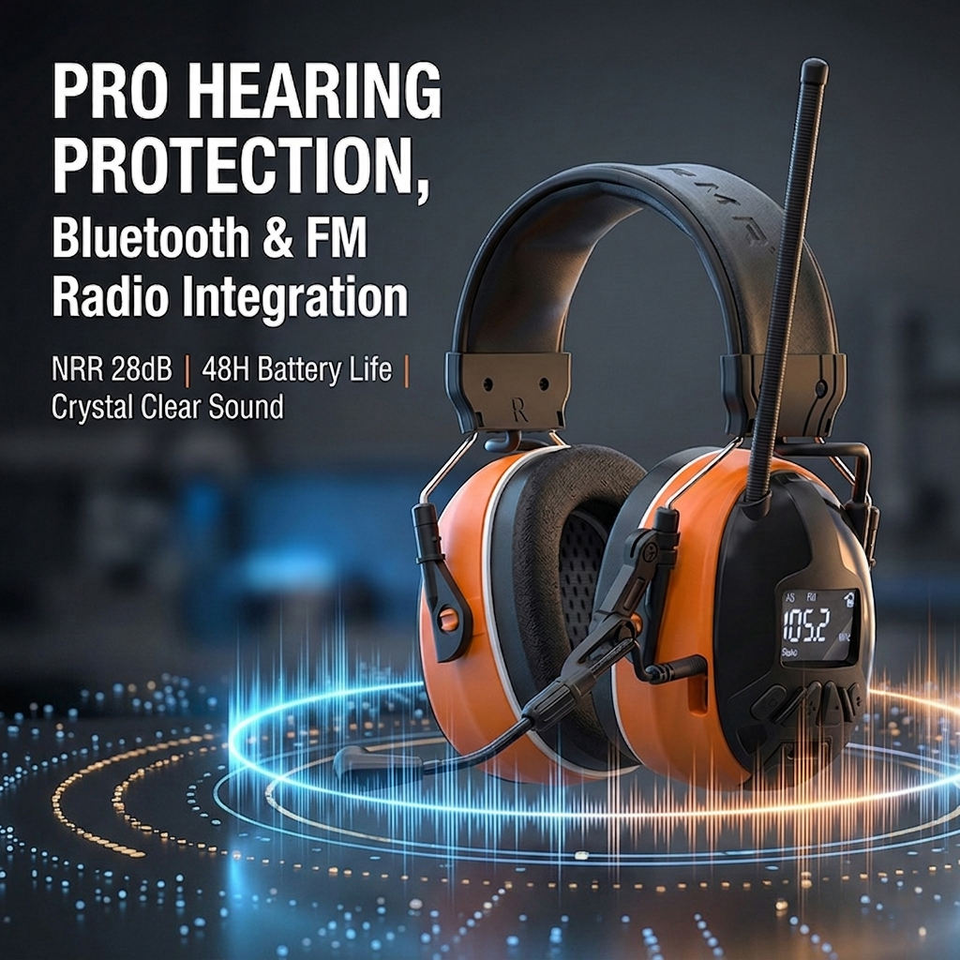 Protetor Auricular Eletrônico C52 com Bluetooth, Rádio FM e Redução de Ruído NRR 28