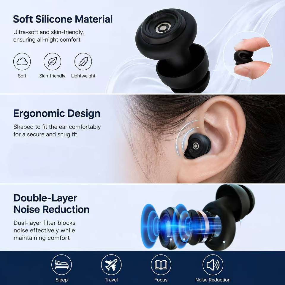 Protetores Auriculares de Silicone com Caixa – Redução de Ruído 50dB para Dormir e Estudar