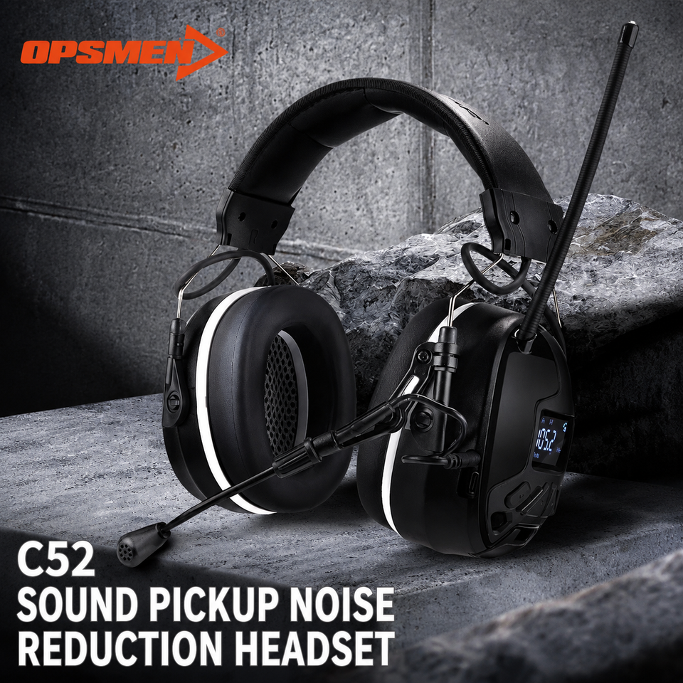Protetor Auricular Eletrônico C52 com Bluetooth, Rádio FM e Redução de Ruído NRR 28