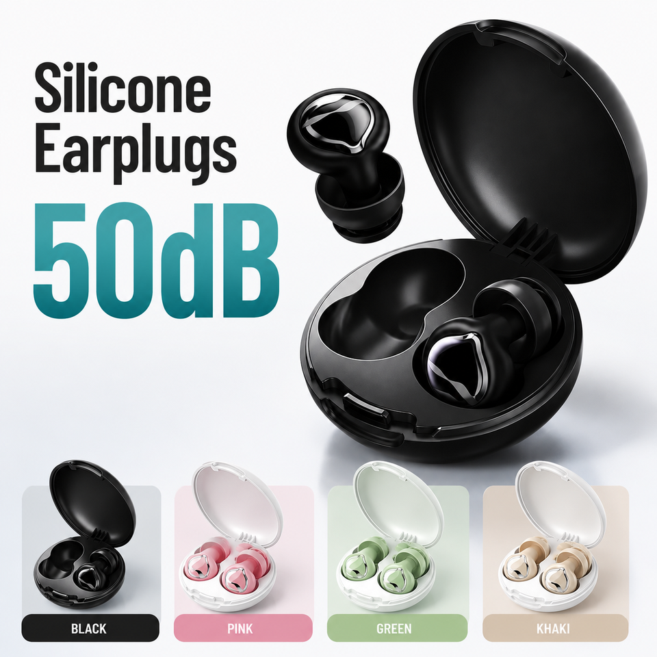 Protetores Auriculares de Silicone com Redução de Ruído de 50dB e Estojo