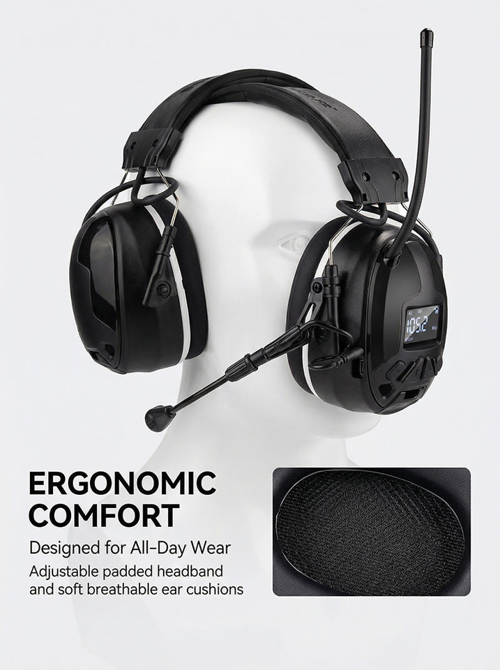 Protetor Auricular Eletrônico C52 com Bluetooth, Rádio FM e Redução de Ruído NRR 28