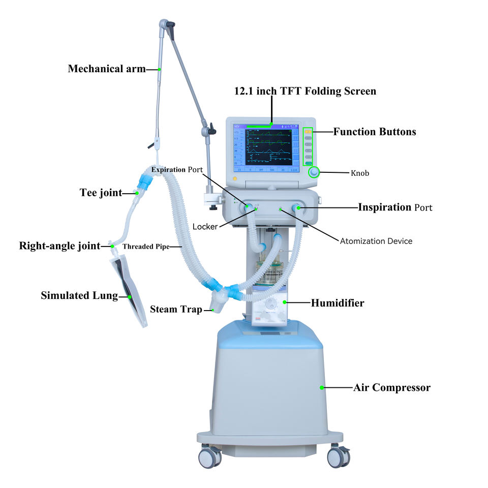Ventilador ICU Portátil Automático para Veterinária com Tela TFT