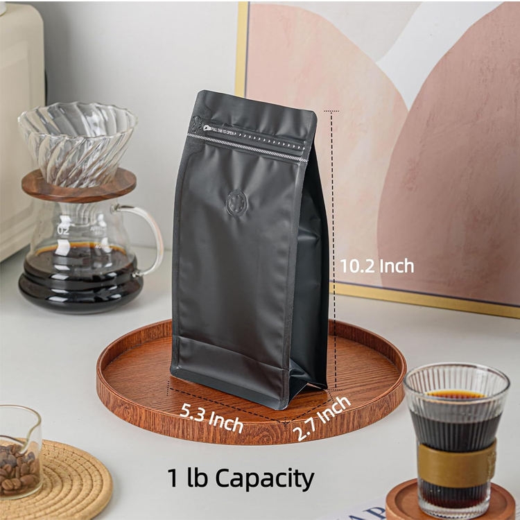 Kaffeeverpackung 340g Flachbodenbeutel mit Ventil und Reißverschluss