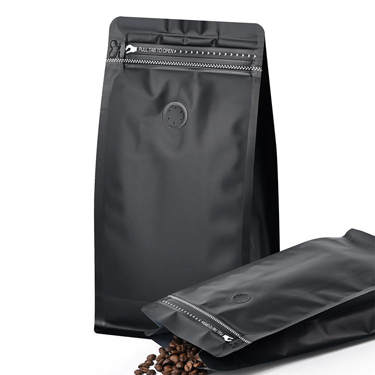 Kaffeeverpackung 340g Flachbodenbeutel mit Ventil und Reißverschluss